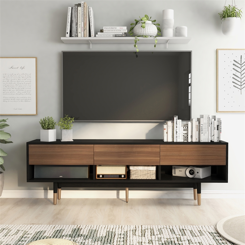 Furniture of America Zuna Mid-Century Modern Wood 3-Drawer TV Stand in Black