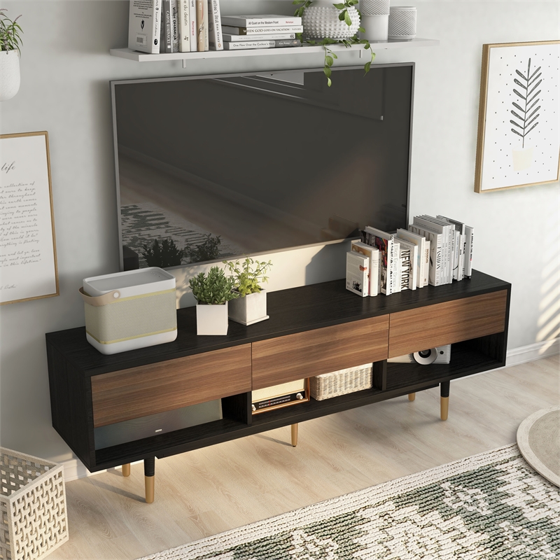 Furniture of America Zuna Mid-Century Modern Wood 3-Drawer TV Stand in Black
