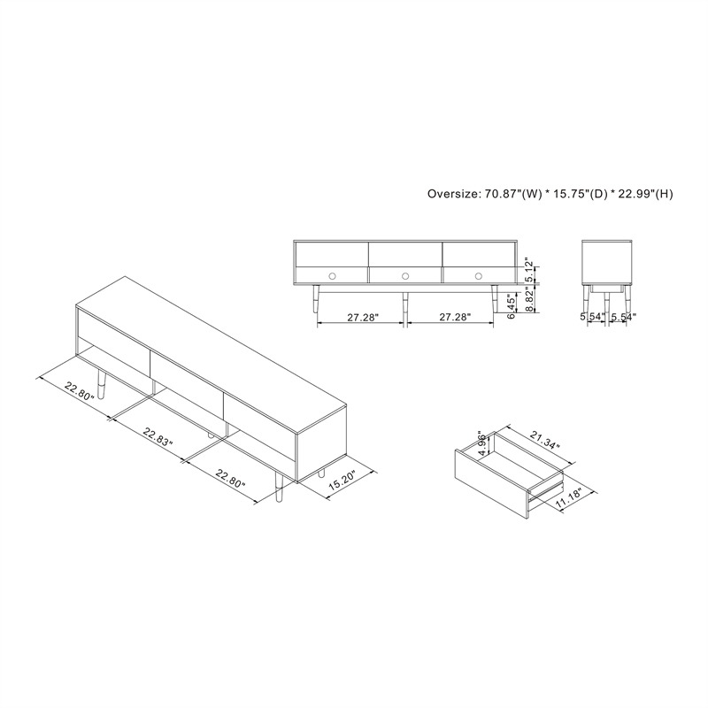 Furniture of America Zuna Mid-Century Modern Wood 3-Drawer TV Stand in Black