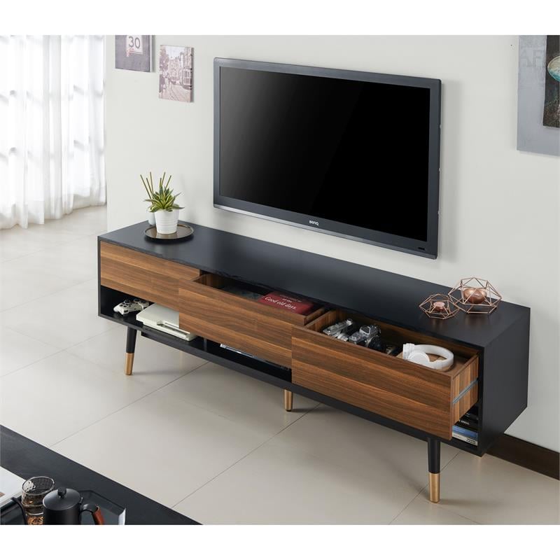 Furniture of America Zuna Mid-Century Modern Wood 3-Drawer TV Stand in Black