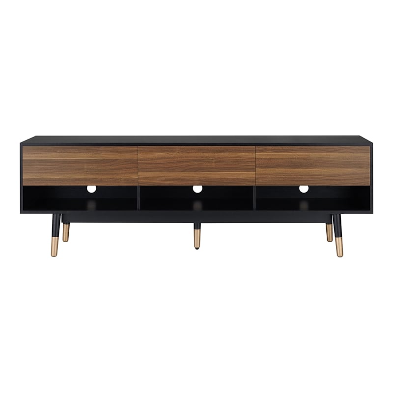 Furniture of America Zuna Mid-Century Modern Wood 3-Drawer TV Stand in Black