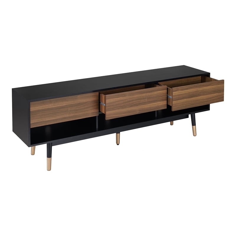 Furniture of America Zuna Mid-Century Modern Wood 3-Drawer TV Stand in Black