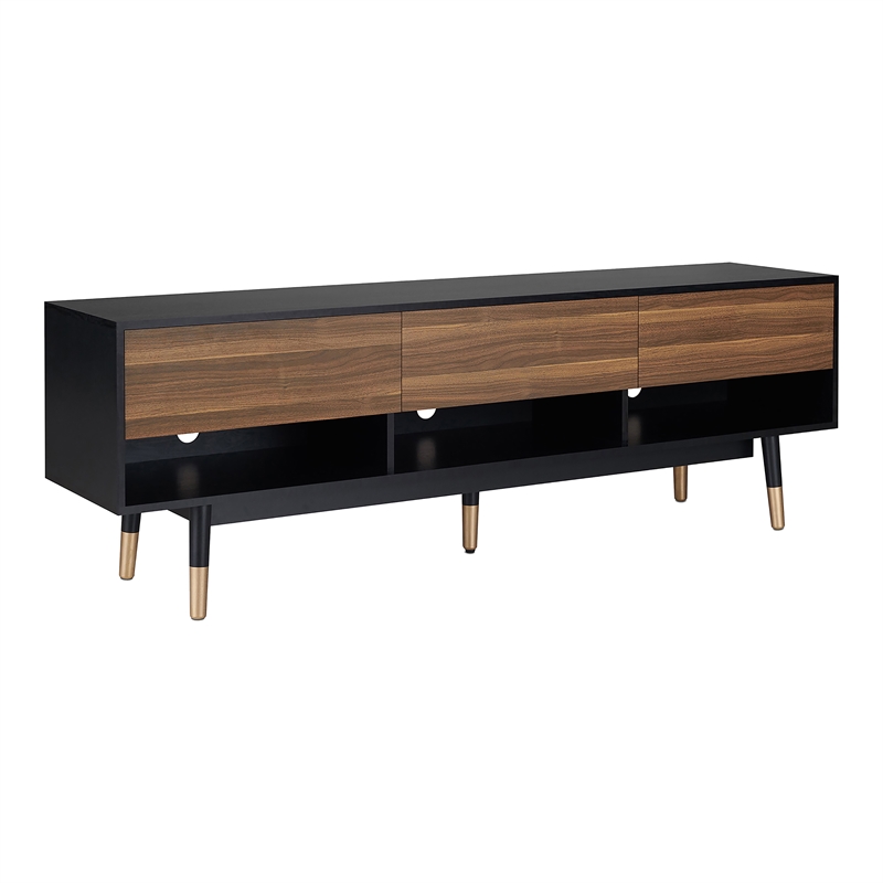 Furniture of America Zuna Mid-Century Modern Wood 3-Drawer TV Stand in Black