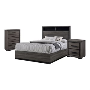 FOA Drummond 3-Piece Gray Wood Panel Bedroom Set- King + Nightstand + Chest