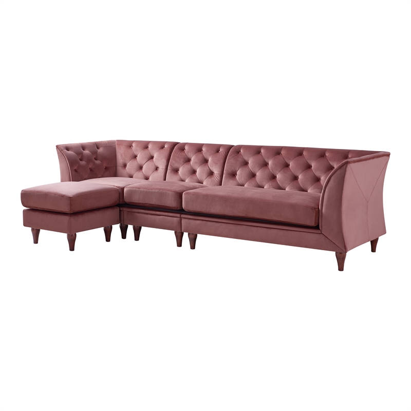 Furniture of America Trielle Velvet Modular Sectional with Ottoman in Pink