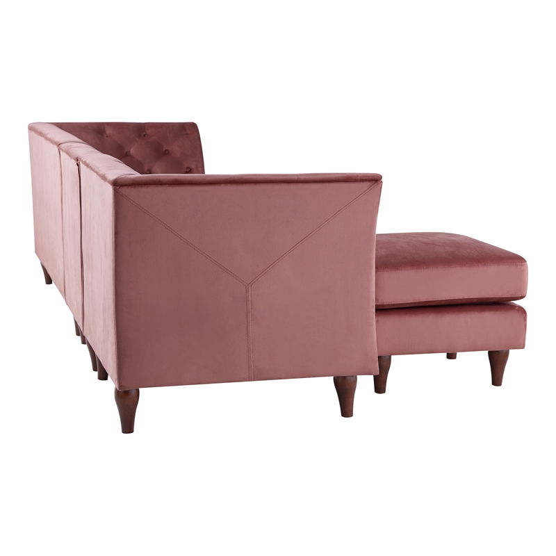 Furniture of America Trielle Velvet Modular Sectional with Ottoman in Pink