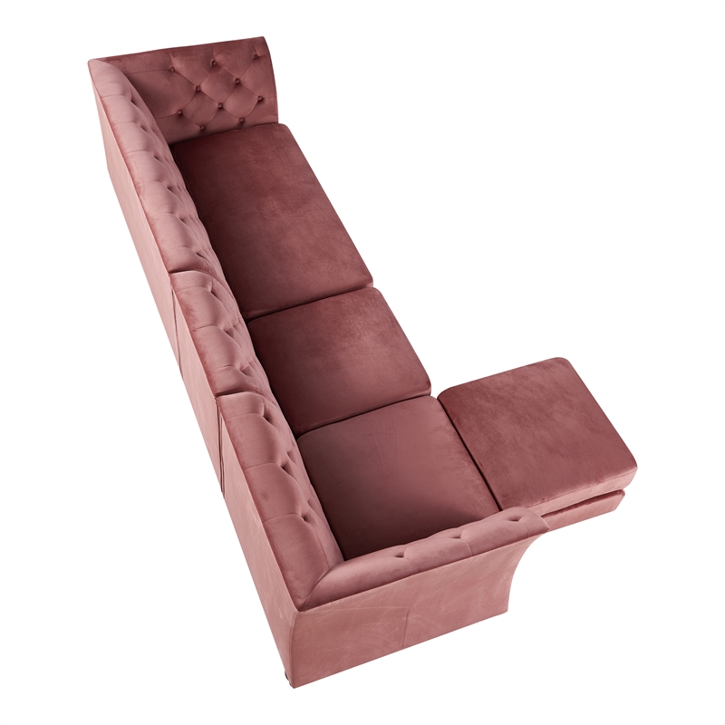 Furniture of America Trielle Velvet Modular Sectional with Ottoman in Pink