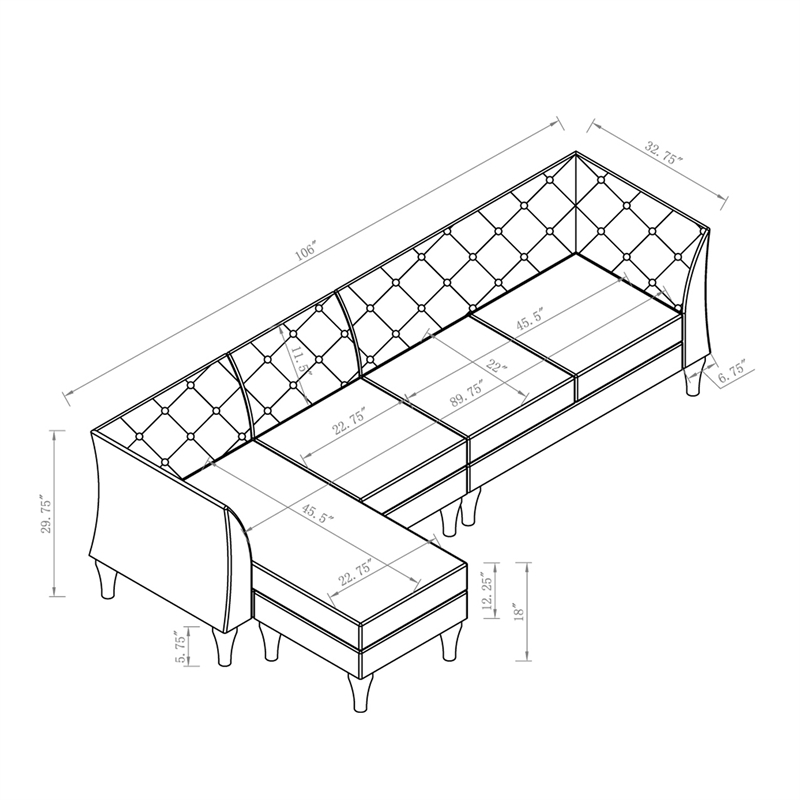 Furniture of America Trielle Velvet Modular Sectional with Ottoman in Pink