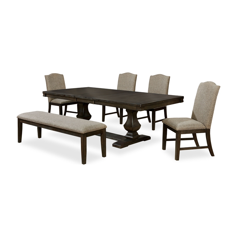 Furniture of America Lemieux 6Piece Solid Wood Dining Table Set in