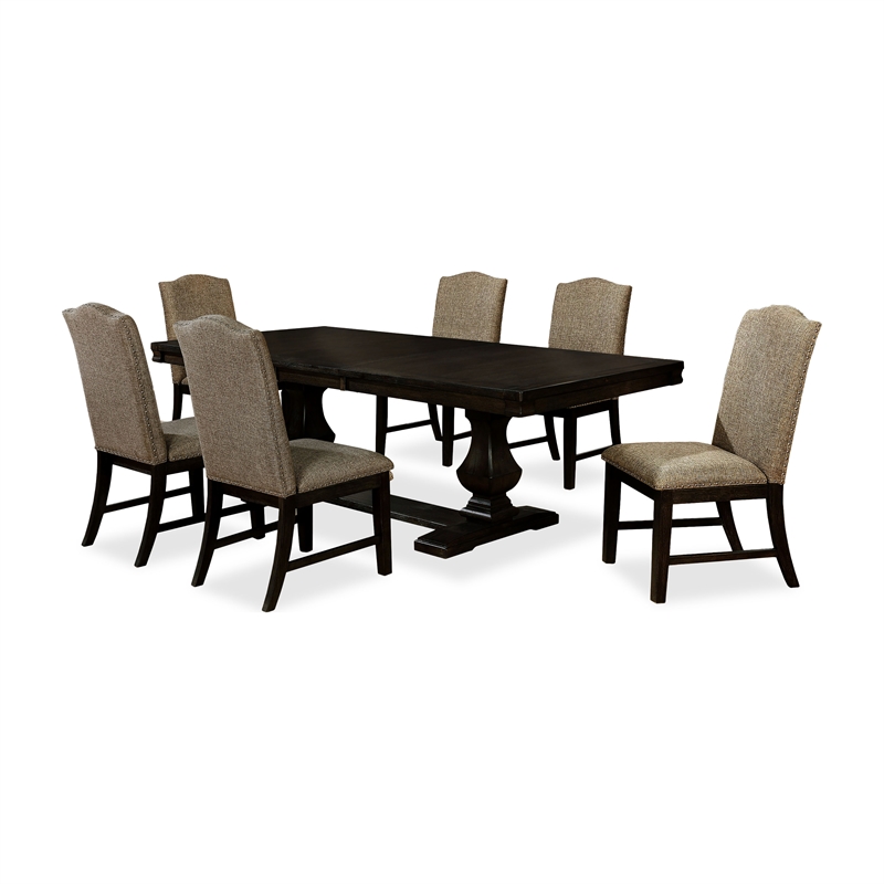 Furniture of America Lemieux Solid Wood 7-Piece Dining Table Set in Espresso