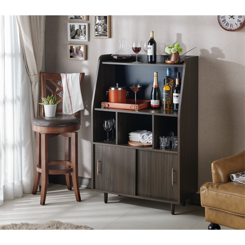 Furniture of America Baxter Wood Home Mini Bar Storage in Wenge