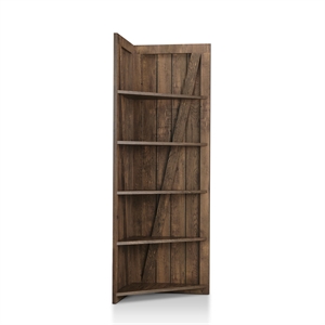 furniture of america terry rustic wood 5-tier corner bookcase in reclaimed oak