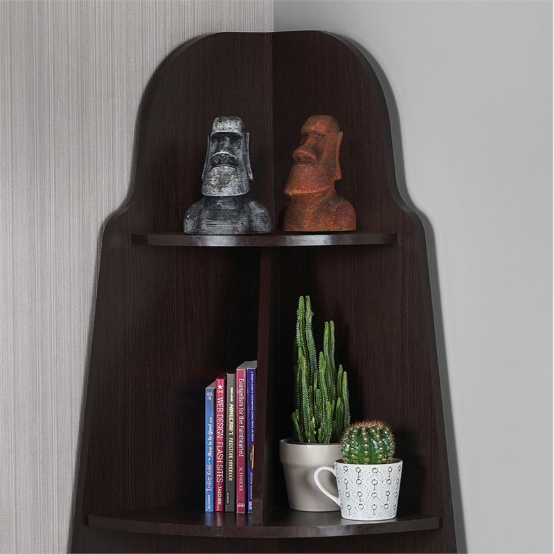 Furniture of America Cellex Wood Contemporary 3-Tier Corner Bookcase in Espresso