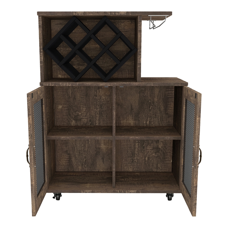 Furniture of America Codex Rustic Wood 4-Shelf Mini Bar in Reclaimed Oak