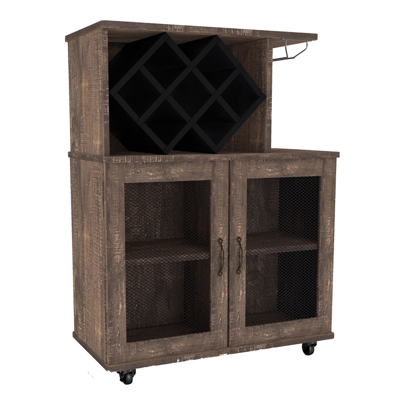 Furniture of America Codex Rustic Wood 4-Shelf Mini Bar in Reclaimed Oak