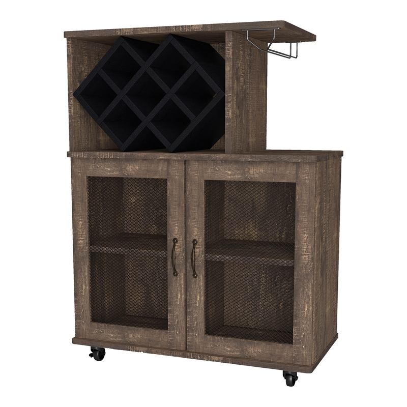 Furniture of America Codex Rustic Wood 4-Shelf Mini Bar in Reclaimed Oak