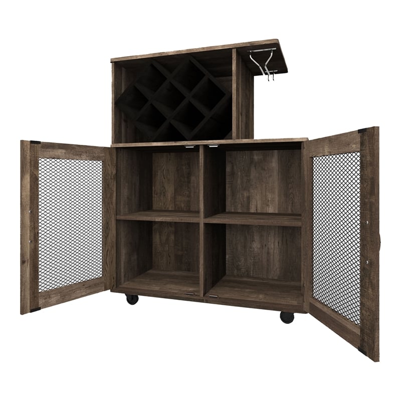 Furniture of America Codex Rustic Wood 4-Shelf Mini Bar in Reclaimed Oak