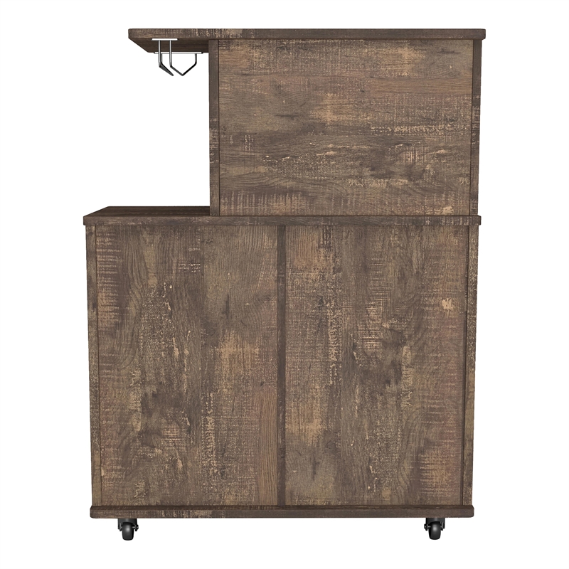 Furniture of America Codex Rustic Wood 4-Shelf Mini Bar in Reclaimed Oak