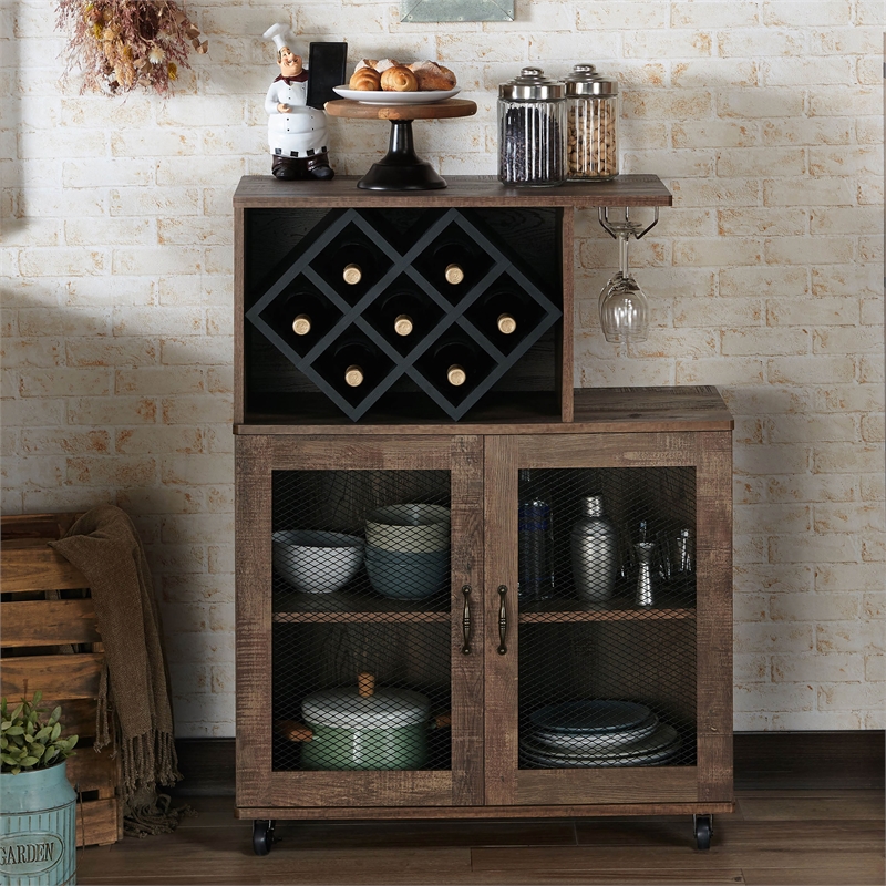 Furniture of America Codex Rustic Wood 4-Shelf Mini Bar in Reclaimed Oak