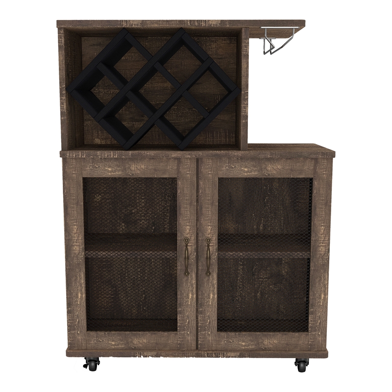 Furniture of America Codex Rustic Wood 4-Shelf Mini Bar in Reclaimed Oak