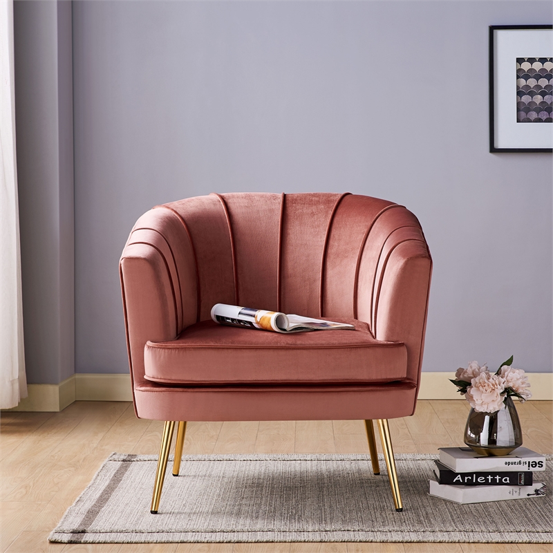 Furniture of America Elvie Velvet Upholstered Accent Chair in Vintage Pink Rose
