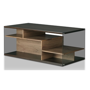 furniture of america herzog wood storage coffee table in oak and black