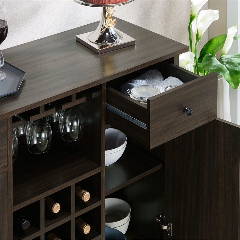 Furniture of America Claus Wood Multi-Storage Buffet Server in Brown Wenge