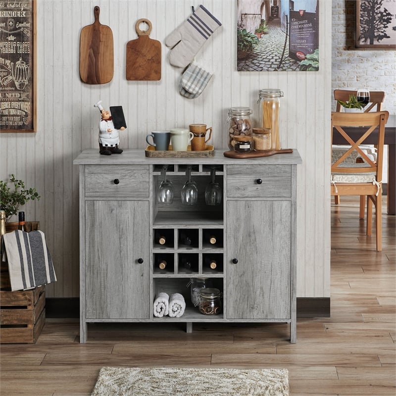 Furniture of America Claus Wood Multi-Storage Buffet Server in Vintage Gray Oak