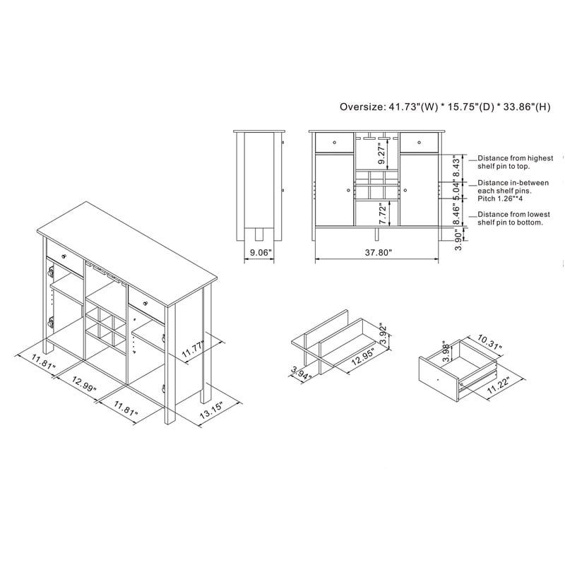 Furniture of America Claus Wood Multi-Storage Buffet Server in Vintage Gray Oak