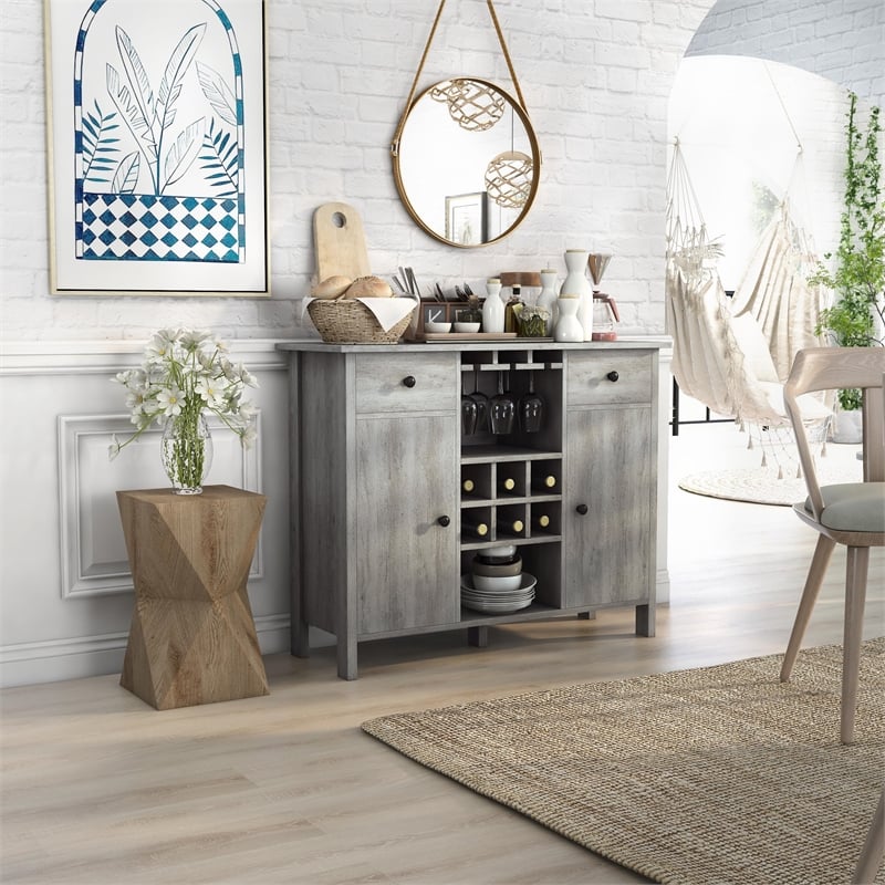 Furniture of America Claus Wood Multi-Storage Buffet Server in Vintage Gray Oak