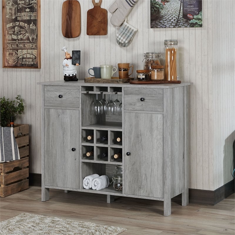 Furniture of America Claus Wood Multi-Storage Buffet Server in Vintage Gray Oak