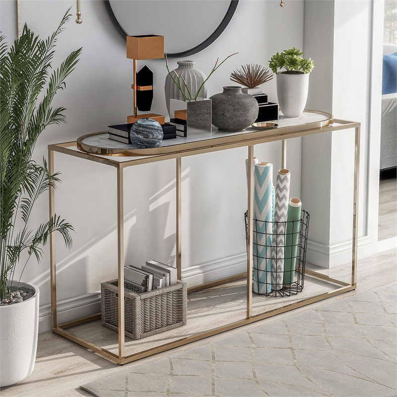 Furniture of America Abair Contemporary Metal Console Table in White