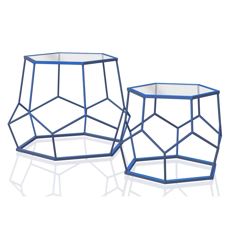 Furniture of America Boris Metal 2-Piece Nesting Accent Table Set in Blue