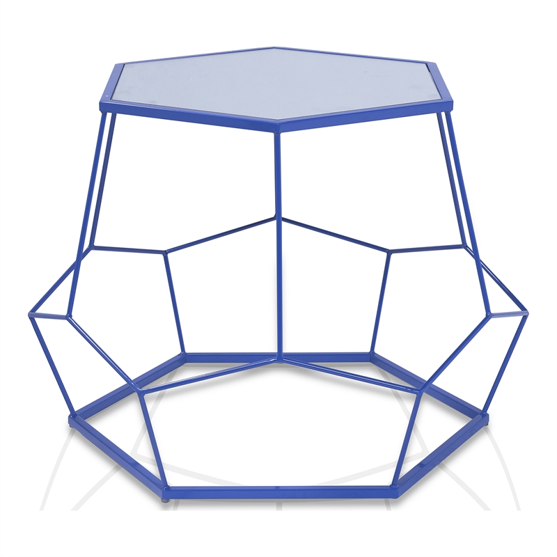 Furniture of America Boris Metal 2-Piece Nesting Accent Table Set in Blue