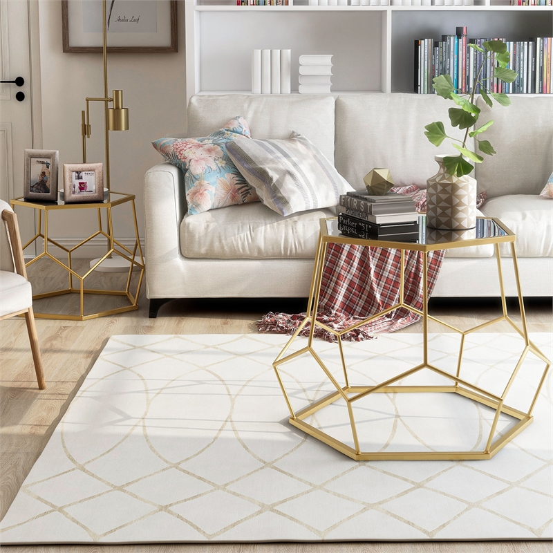 Furniture of America Boris Metal 2-Piece Nesting Accent Table Set in Gold