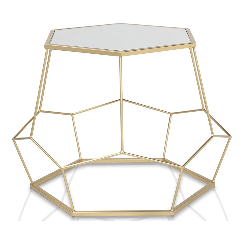 Furniture of America Boris Metal 2-Piece Nesting Accent Table Set in Gold