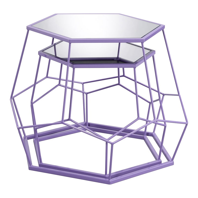 Furniture of America Boris Metal 2-Piece Nesting Accent Table Set in Purple