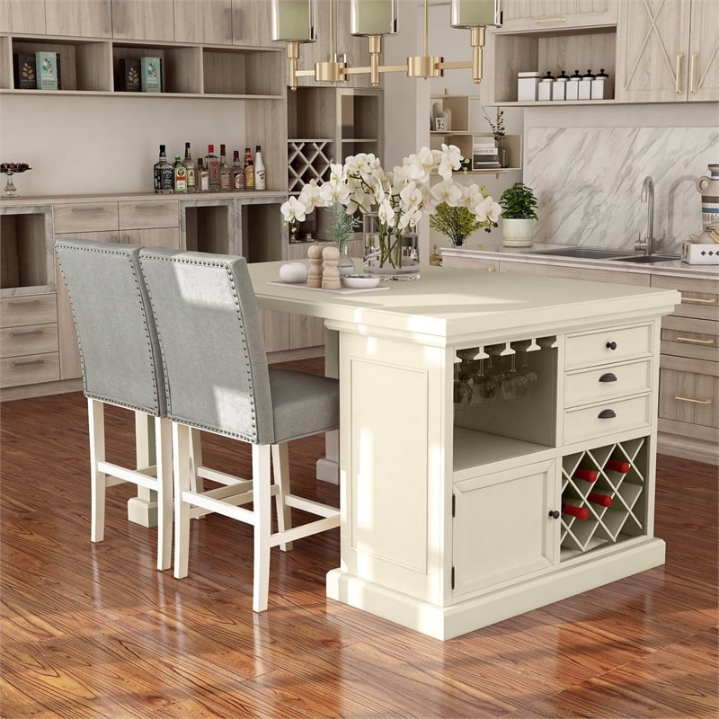 Furniture of America Ronan Wood 3-Piece Counter Height Dining Set in White