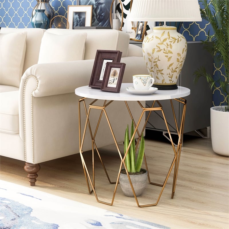 Furniture of America Zoom Contemporary Wood End Table in White and Gold