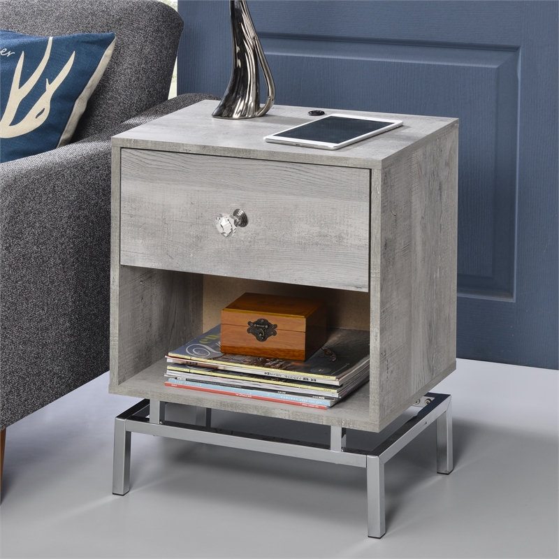 Furniture of America Lyn Contemporary Wood 1-Drawer End Table in Light Gray