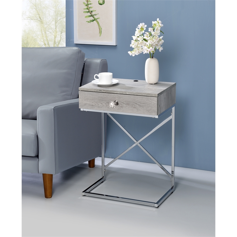 Furniture of America Kylie Modern Wood 1Drawer End Table in Light Gray