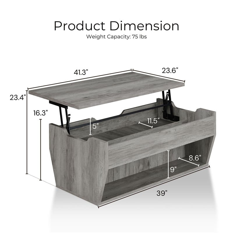 Furniture of America Edwards Wood Lift-Top Coffee Table in Vintage Gray