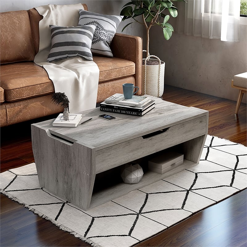 Furniture of America Edwards Wood Lift-Top Coffee Table in Vintage Gray