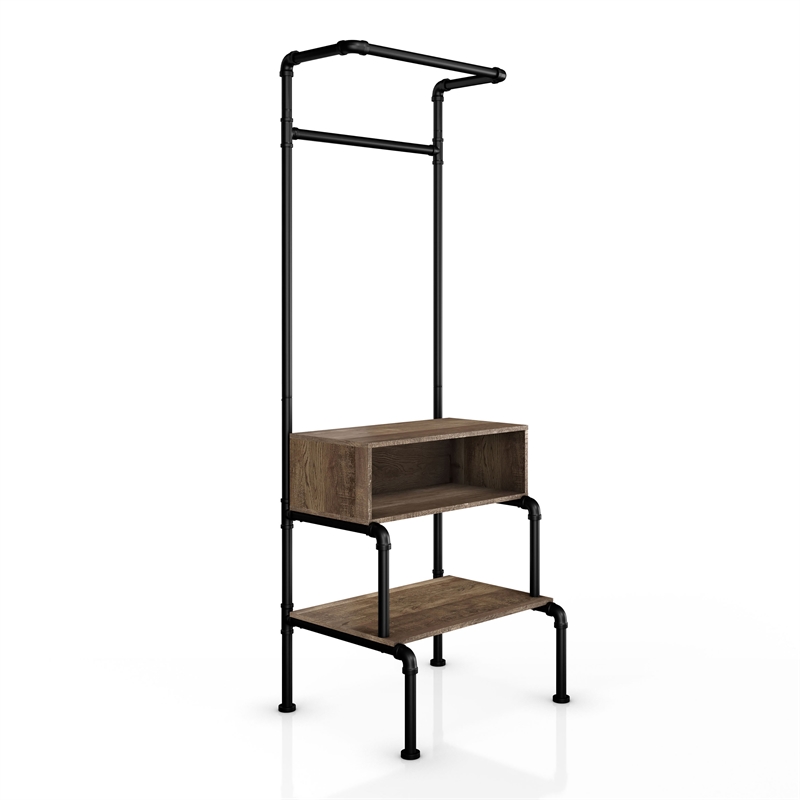 Furniture of America Tussem Rustic Wood 3-Shelf Hall Tree in Reclaimed Oak