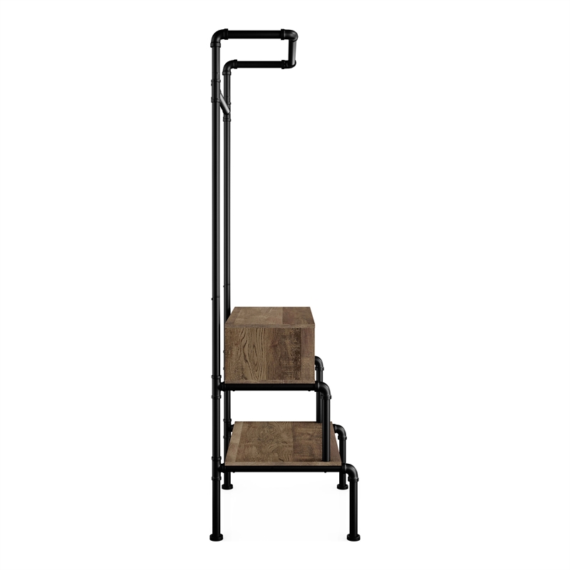 Furniture of America Tussem Rustic Wood 3-Shelf Hall Tree in Reclaimed Oak