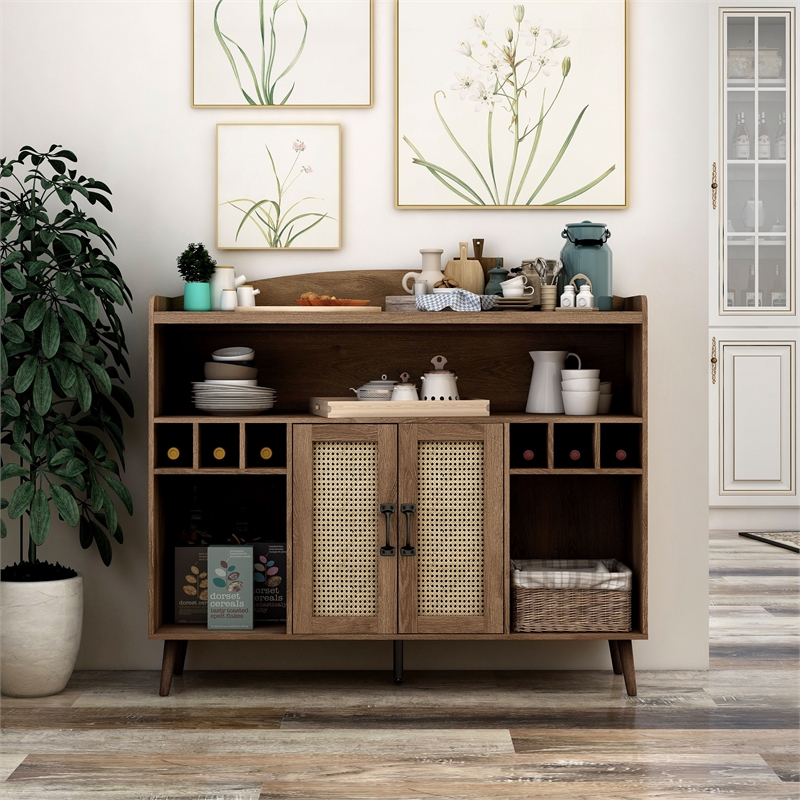 Furniture of America Lockham Wood Multi-Storage Buffet in Distressed Walnut