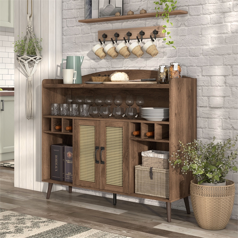 Furniture of America Lockham Wood Multi-Storage Buffet in Distressed Walnut