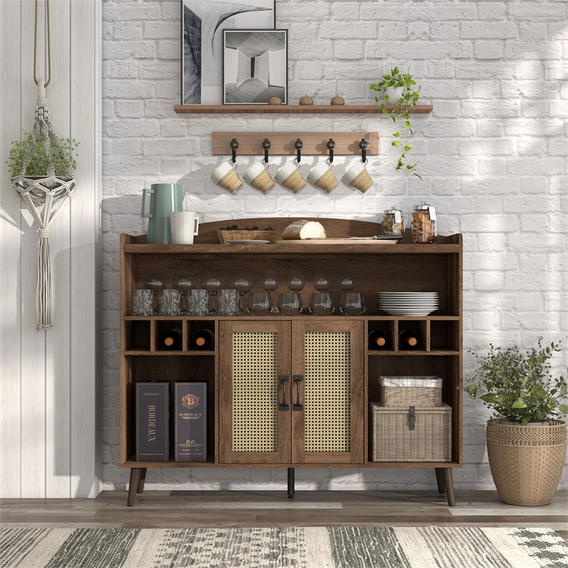 Furniture of America Lockham Wood Multi-Storage Buffet in Distressed Walnut