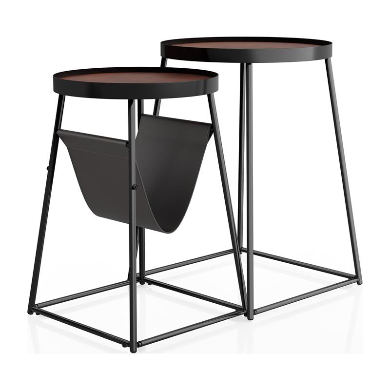 Furniture of America Lassatov Metal 2-Piece Nesting Table in Matte Black