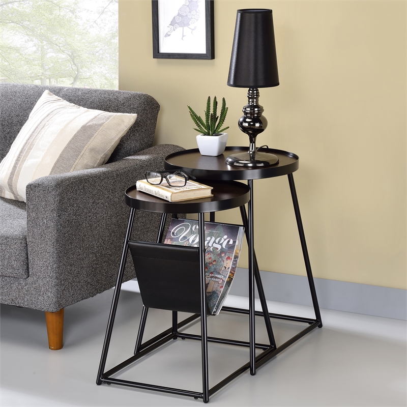 Furniture of America Lassatov Metal 2-Piece Nesting Table in Matte Black